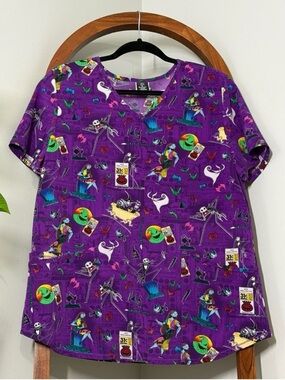 Disney Nightmare Before Christmas MEDIUM Purple Short Sleeve Scrub Top